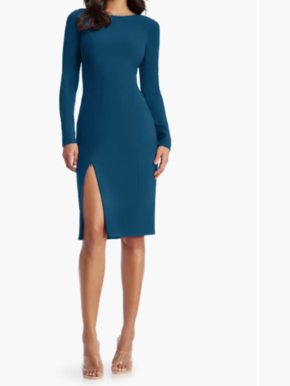 Dress the Population Nadia Long Sleeve Scoop Back Midi Dress Size: S